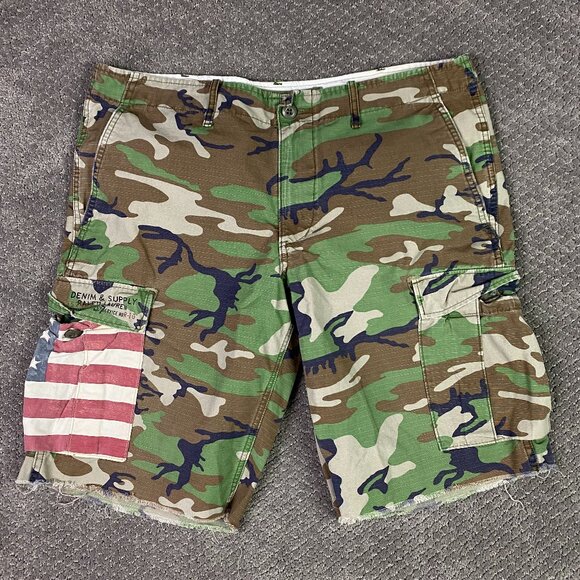 Ralph Lauren Denim Supply Cargo Shorts Men's 36 Camo US American Flag & - Picture 1 of 11